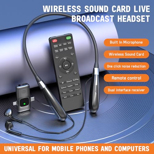 Image of Facmogu E8 Wireless Sound Card Live Streaming Earphones, Portable Multi-Function Sound Card Live Broadcasting Audio Editing Earphones w /Remote Control, Suitable for PS5 Streaming Game YouTube TikTok