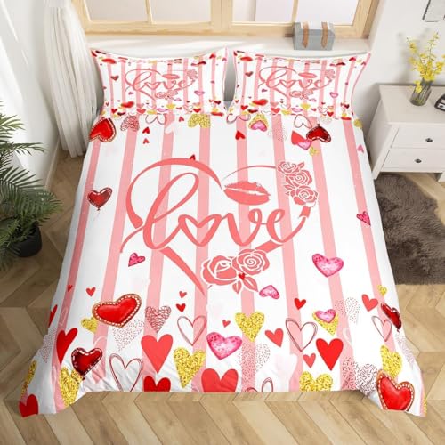 Funda Nordica Cama 135/150 Forma de Corazón 3D Ropa de Cama 220x240 Funda Nórdica 3 Piezas Tema Romántico para Parejas Funda de Edredon de Suave con Cremallera y 2 Fundas de Almohada E.1859