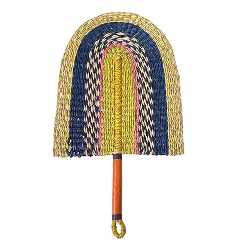 Dioche Abanico de Paja Tejido a Mano, Decoración Artística de Pared de Pasto Marino Natural con de Cuero, Exquisito Abanico Hecho a Mano para una Decoración Elegante del Hogar, 11,0 X 19,7 Pulgadas