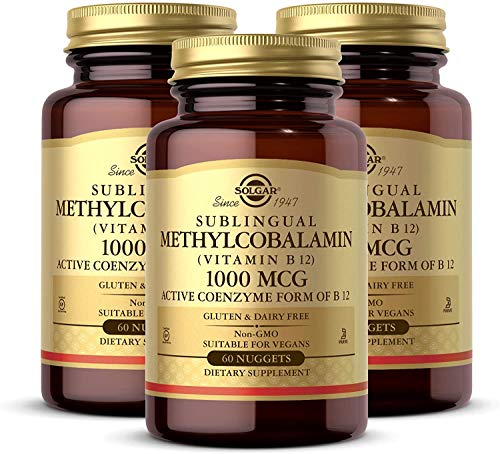 Solgar Methylcobalamin 1000 mcg, 60 Nuggets - Pack of 3 - Supports Energy Metabolism - Body Ready, Active Form of Vitamin B12 - Non-GMO, Vegan, Gluten Free, Dairy Free, Kosher - 180 Total Servings