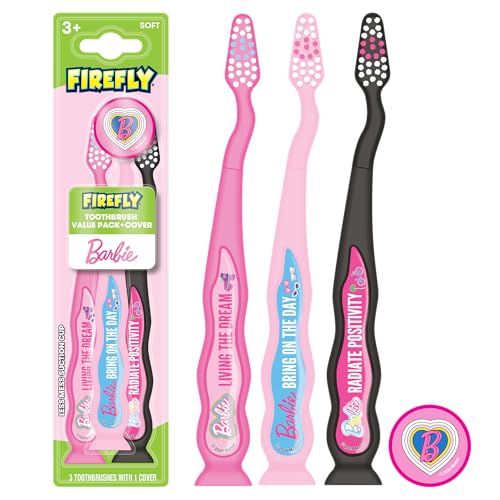 FIREFLY Barbie Toothbrush Value Pack Soft Bristle Toothbrush for Kids 3+ 3 Ct