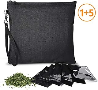 Smell Proof Bag,Dog Tested Durable Smell Proof Bag with 5 Reusable Sealed Baggies