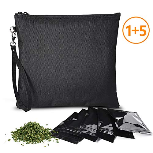 Smell Proof Bag,Dog Tested Durable Smell Proof Bag with 5 Reusable Sealed Baggies