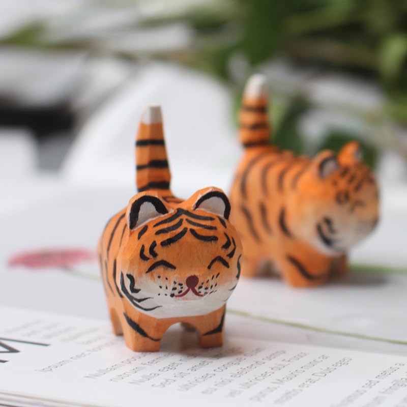 Amazon.co.jp: 置物 干支 小さな虎の木彫り 虎 小型 かわいい 装飾 