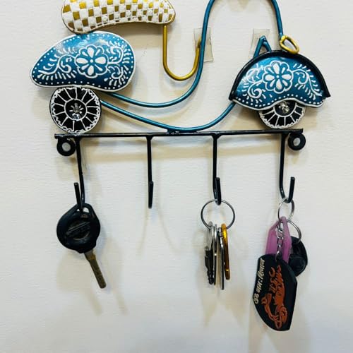 Image of SHREE 'O' GREEN TECH Metal Stylish Wall Art Scooter Key Holders with Hooks Decorative Multicolor Wall Hangers for Keys & Retro Home Decor | Perfect for Entryway, Living Room, Office & Cafe (9x7 Inch)