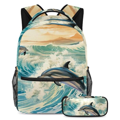 Sac à dos bleu motif baleine pour les essentiels scolaires