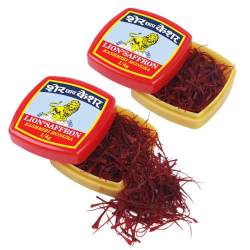 Image of LION BRAND SAFFRON 0.5G, Pure Kashmiri Mongra Kesar Value Pack Grade A++ Saffron For Pregnant Women, Pooja, Biryani, Tilak, Milk And Skin (0.5Grams, Pack of 2, 2 X 0.25g)