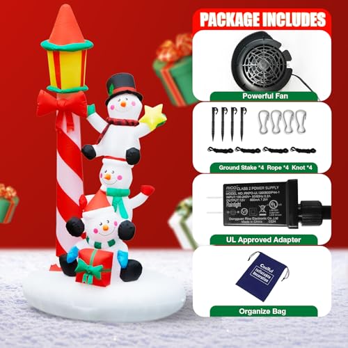 Image of 7ft Christmas Inflatable Snowman & Streetlamp with Built-in LED Lights, Indoor Outdoor Blow Up Yard Decoration for Xmas Party, Home, Outside Lawn Holiday Decor