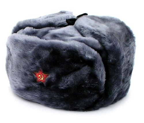Russian Soviet Army Fur Military Cossack Ushanka Hat Grey Red Star (XL/60)