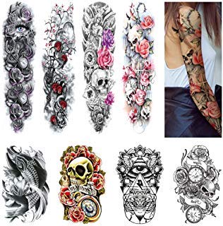Full Arm Temporary Tattoos, Arm Tattoo Sleeves for Women Men Large Realistic Temp Tattoos Paper Black Body Stickers Removable Waterproof Tattoo Leg Forearm Back Thigh Shoulder Tattoo (8 Sheets)