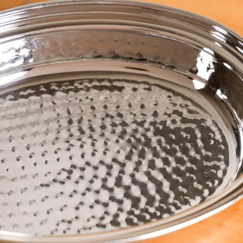 Image of Nestasia Stainless Steel Serving Bowl with Lid (350ml) - Hammered Oval Steel Curry Dish with Glossy Finish | Rust, Stain & Scratch Resistant Entree Dish for Serving Dal, Curry, Sabji, Gravy