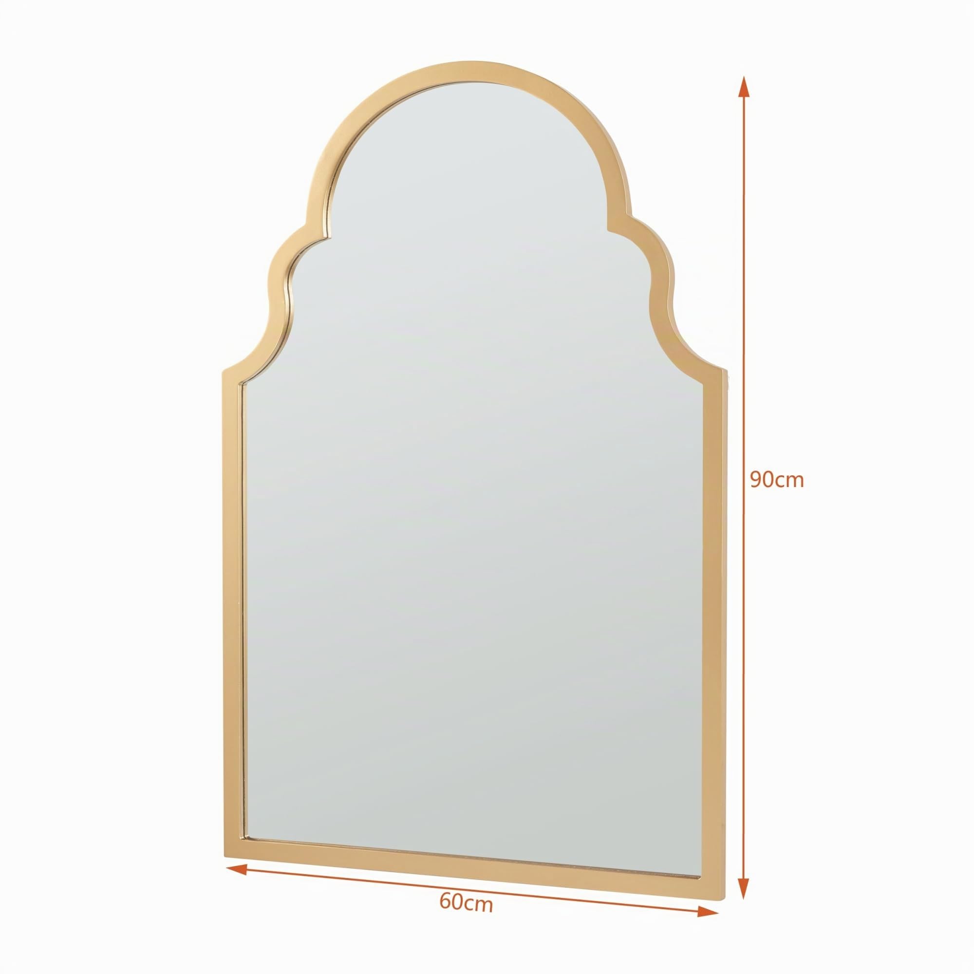[en.casa] Diseño Único Espejo de Pared en Forma de Ventana de Estilo Marroquí Elegante Espejo Baño Salón con Ganchos de Suspensión Sin Distorsiones Decoración Mural Marco MDF 90x60 cm - Dorado