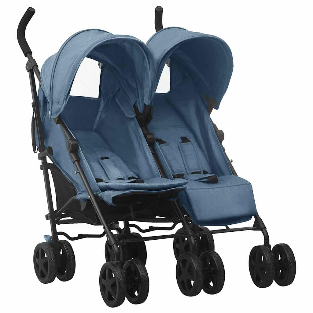 Poussette Double, Poussette Deux Places pour Jumeaux Pliable Bleu marine Acier