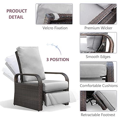 Art To Real Outdoor Recliner, Outdoor Wicker Recliner Chair With 5.12'' Thickness Cushions, Automatic Adjustable Rattan Patio Chaise Lounge Chairs, Aluminum Frame, Anti-Uv And Rustless #TOP3