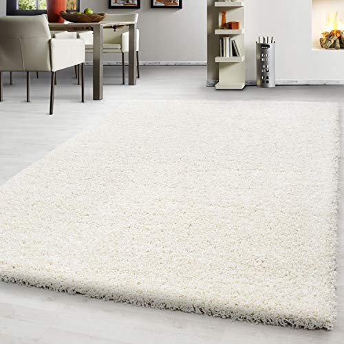 Teppium Tapis de salon shaggy moderne 250 x 350 cm (240 x 340 cm) crème moelleux facile d'entretien couleur unie chambre à coucher cuisine salle