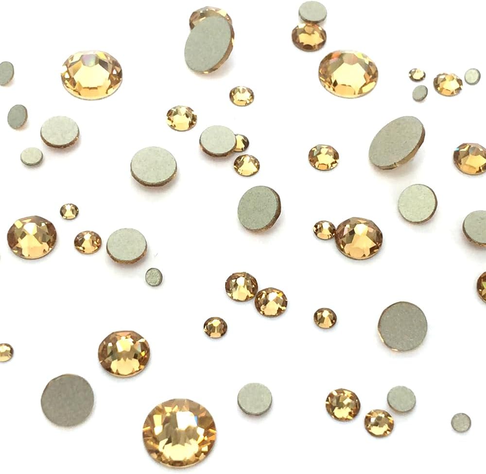 144 pcs Light Colorado Topaz 246 Orange Gold Brown Austrian Elements Austria Crystal 2058 Xilion 2088 Xirius Mixed Sizes 2mm - 6mm Flatbacks 2-6mm No-Hotfix Round Rhinestones Nail Arts gems Resin