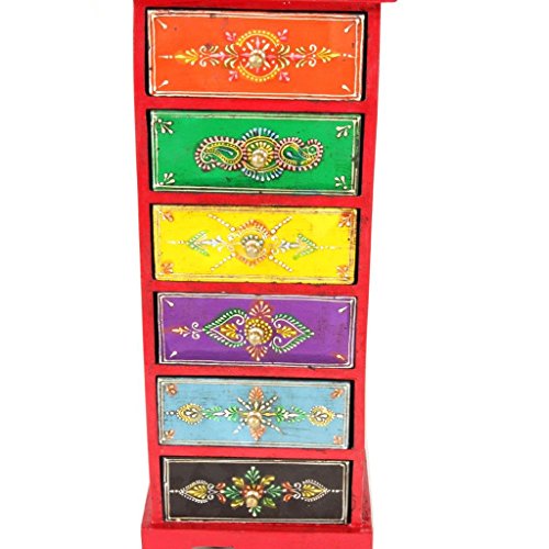 Image of Traditional Handpainted 6 Drawer Chest. 7x4x17 Inch