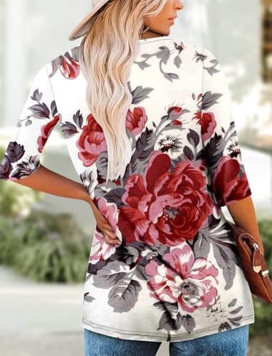 KISSMODA Women's Casual 3/4 Sleeve T-Shirts Round Neck Cute Tunic Tops Basic/Pleated Summer Tops Trendy Spring Blouses