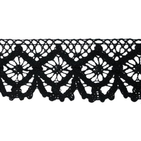 RUBAN DE DENTELLE COTON - LARGEUR 37MM - COUPE AU MÈTRE (Noir)