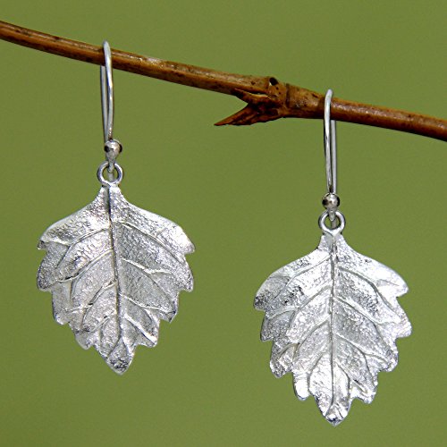 NOVICA Artisan Handmade Sterling Silver Dangle Earrings Fair Trade Leaf Indonesia Tree [1.6 in L x 0.7 in W] ' Glistening Leaves'2