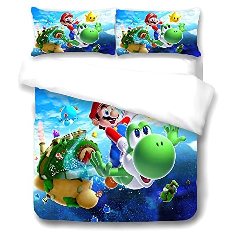 Proxiceen Super Mario Duvet Cover Bedding Set, 3D Digital Print Microfibre Bed Linen Sets Boy Gift, Microfibre Soft and Comfortable (Super Mario 5.135 x 200 cm) Cover
