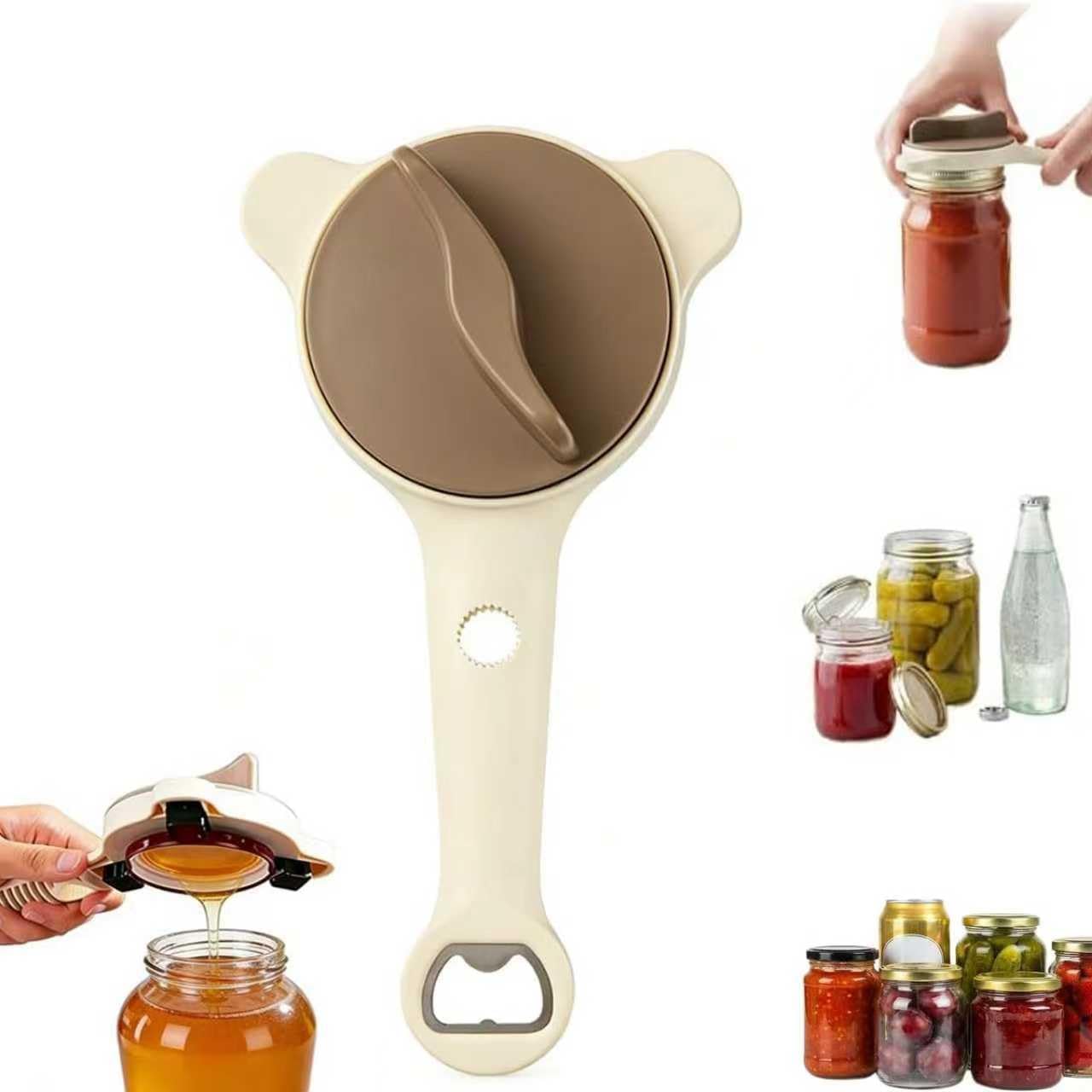 4 in 1 Multi-Purpose Jar Opener, Adjustable Three Claw Bottle Opener with Non Slip Teeth, Includes Magnetic Hook For Beer Bottle Caps And Non-Slip Rubber Gripper For Stubborn Lids (2)