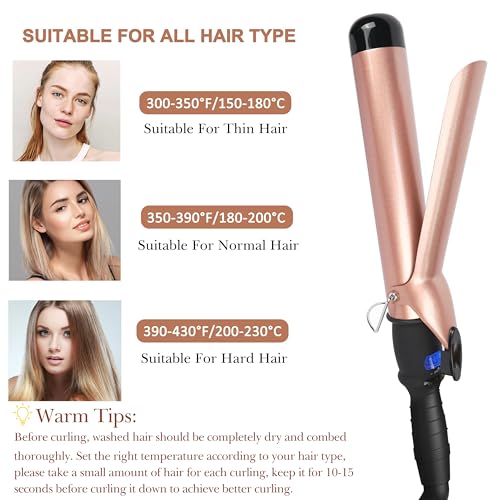 Ceramic Curling Wand - 1 1/2 inch Barrel with LCD Control, Travel-Friendly Design - Beach Waver for Big, Bouncy Curls