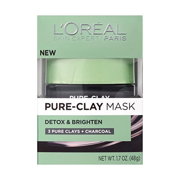 L'Oreal Paris Skincare Pure Clay Face Mask with Charcoal for Dull Skin to Detox & Brighten Skin, Clay Mask, at home face mask, 1.7 oz.