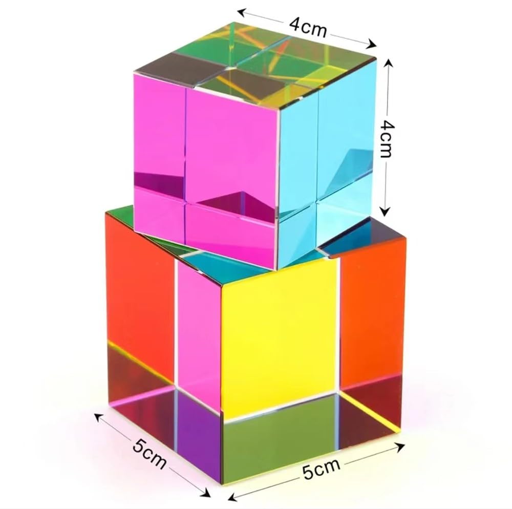 BLUEZY Farbwürfel Mixing Color Cube 50mm Glas Prisma Spezial Würfel RGB Dispersion Prisma Prisma Kristall Würfel für Prisma Licht wechselnde Würfel für Spielzeug, Science Learning Cube 5 * 5cm