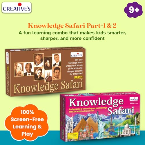 Image of Creative's Knowledge Safari Part-1 & Part-2 Combo Pack of 2, Educational General Knowledge Board Games for Kids Age 9+, World History, Science & Famous Personalities Quiz Game, Family Learning Game