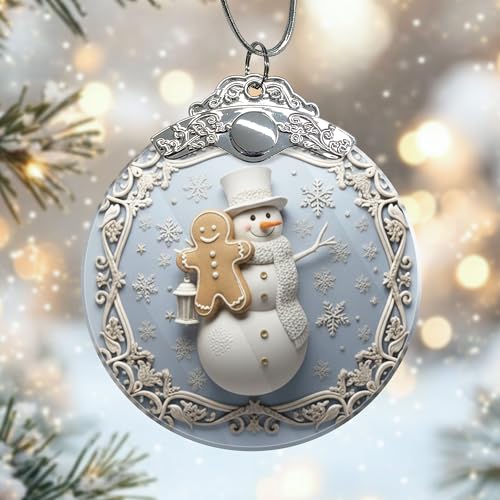 Adornos de Navidad de cristal con diseño de muñeco de nieve, copos de nieve, regalo azul, decoración de intercambio para chimenea, dormitorio, ventana, fiesta, 3 x 3 pulgadas