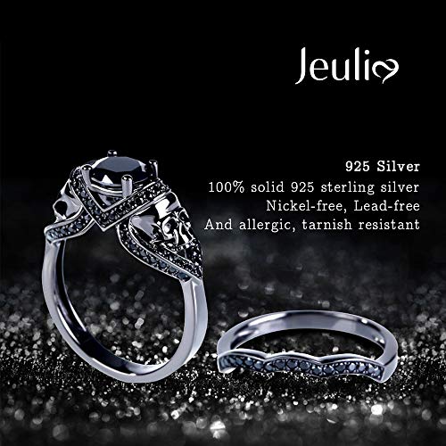 Jeulia 3.6 Carat Black Tone Skull Rings for Women Men Sterling Silver Round Cut Engagement Rings Bridal Sets Wedding Rings Cubic Zirconia Promise Engagement Anniversary with Jewelry Box2
