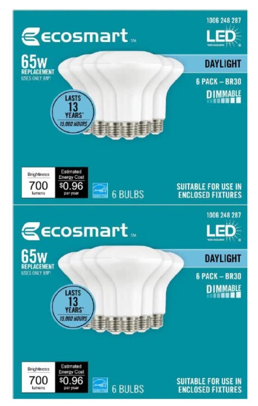 EcoSmart 65-Watt Equivalent BR30 Dimmable LED Light Bulb Daylight (12-Pack)