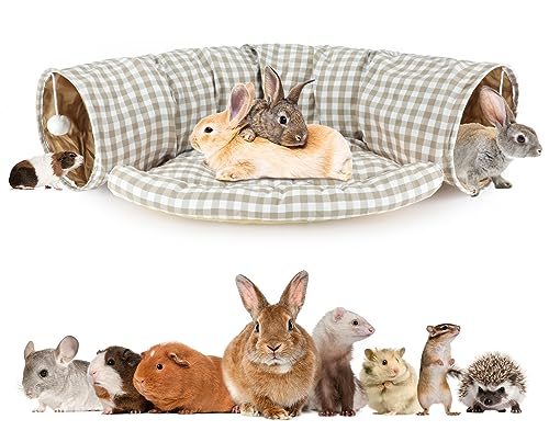 BWOGUE Bunny Tunnel Bed 2-in-1 Collapsible Tunnel Tubes Toys with Removable Mat Hideout for Cats Kittens Rabbits Guinea Pigs Kitty