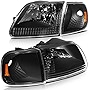 Ineedup Headlight Assembly Pair For Ford For Expedition 1997-2002,For F-150 1997-2003,For F-150 Heritage 2004,For F-250 1997-1999 Headlamps Black Housing Amber Reflector Clear Lens