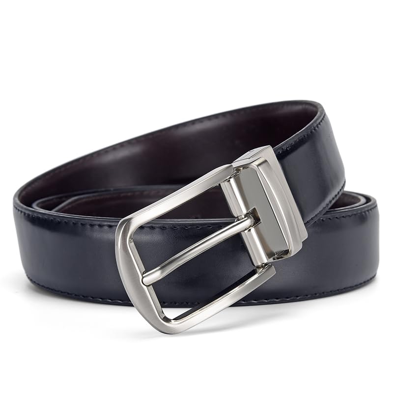 Reversible Leather Belt for Men,2 color in One Belt,Dual Sided Dress and Casual Belt with Rotated Buckle4
