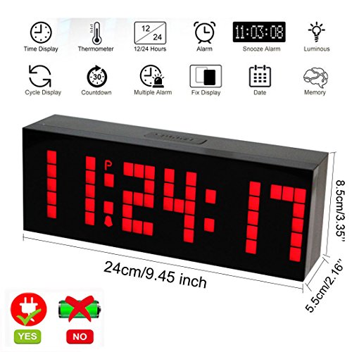 LambTown Digital Led Countdown Timer Electronic Alarm Clock with Temperature Date - Red