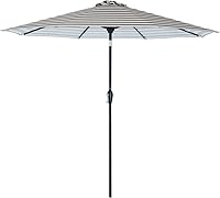 Vista 24 de Tempera Sombrillas de patio a rayas para exteriores, con manivela y botón de inclinación, inclinación automática, 8 varillas de acero, toldo de alta