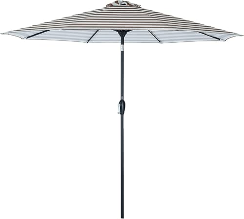 Miniatura 24 de Tempera Sombrillas de patio a rayas para exteriores, con manivela y botón de inclinación, inclinación automática, 8 varillas de acero, toldo de alta