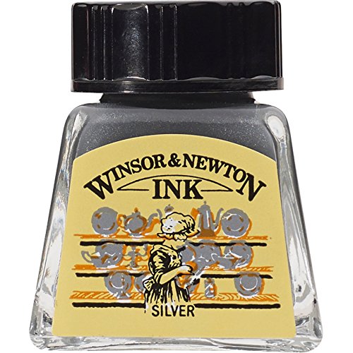 Image of Winsor & Newton Drawing Ink 14 ML - Silver (617), Fast Drying, Transparent, Water-Resistant & Intermixable Inks, Ideal for Brush, Dip Pen or Air Brush - More Colours Available