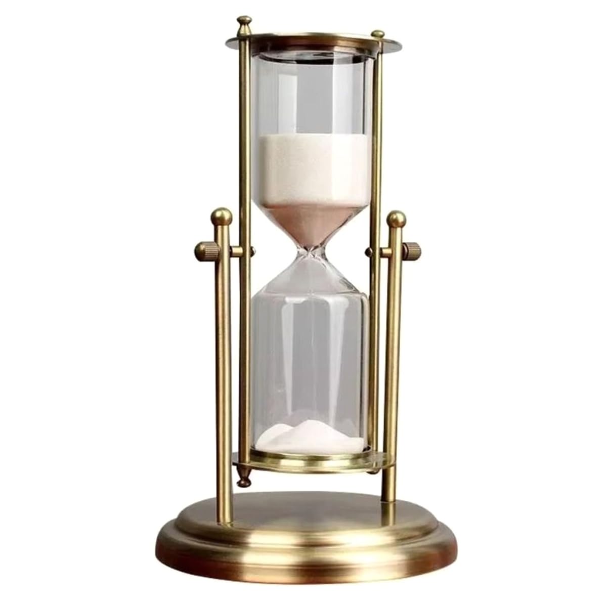 Reloj de arena de metal avanzado con vidrio óptico y soporte giratorio