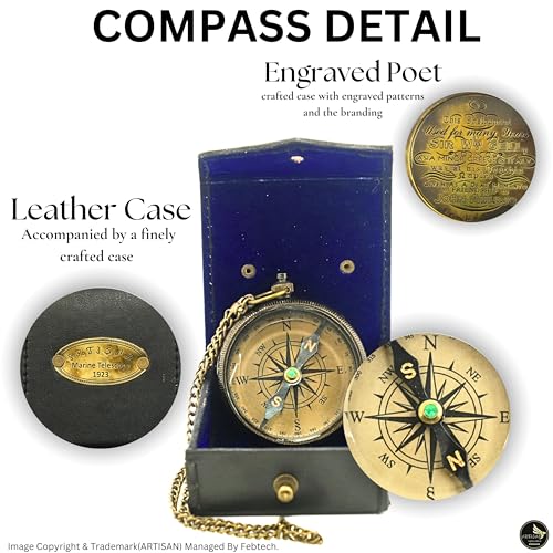 Brújula antigua de latón con funda de cuero para hombre miniatura 3