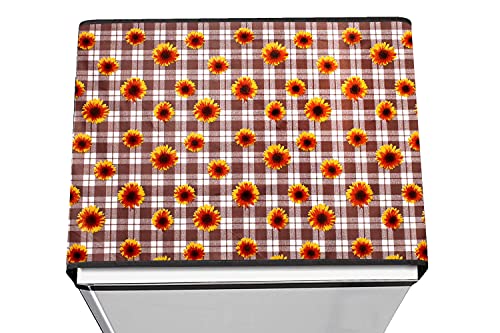 Image of Stylista Refridgerator top Cover Suitable for Samsung RR20C1723U8 /HL, 183 Liter Fridge, Dimension (WXD) 65x111 CM, Gingham Floral Pattern Coffee