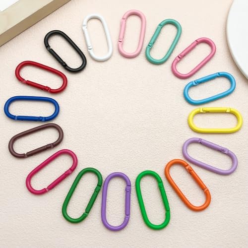 MOTOFITOOL 16 Pcs Oval Carabiners Keychain Clip, Cute Track Shape Carabiner Clip, Aluminum Carabiners, Versatile Keychain Clip for Keychains, Water Bottle Holders, Dog Leashes, and More