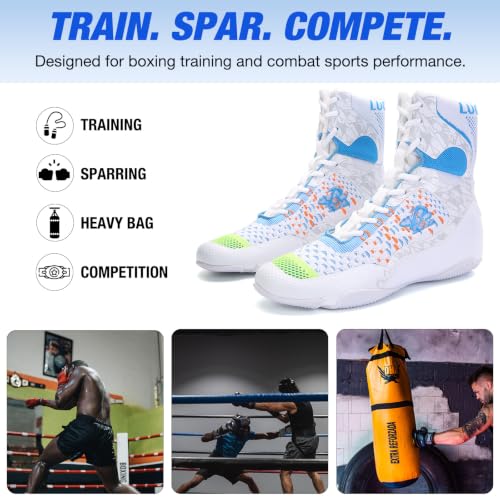 Image of Mens Boxing Shoes High Top Lightweight Breathable Boxing Boots with Ankle Support for Training and Sparring LS198
