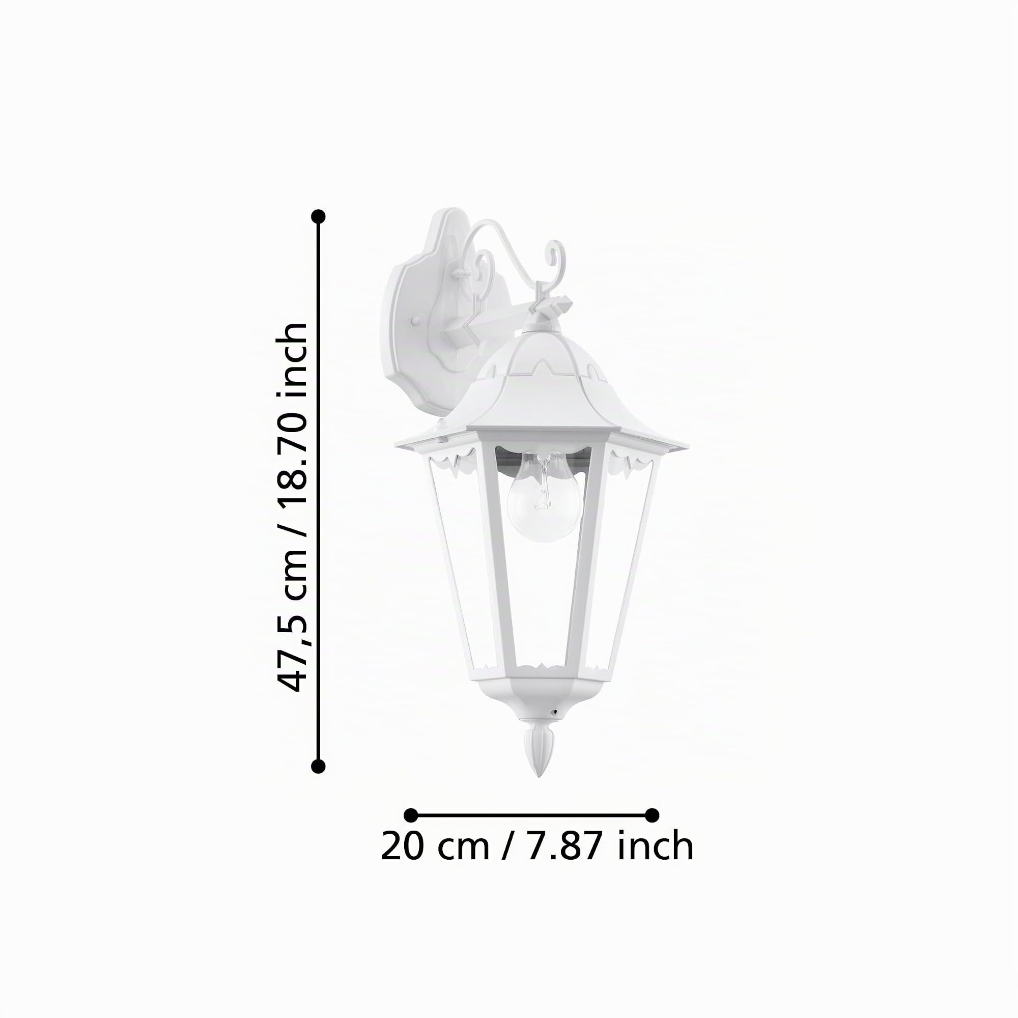 Eglo Lampada da parete esterna Navedo, lampada da esterno a 1 | fiamma, applique in alluminio pressofuso e vetro, colore bianco, portalampada E27, IP44