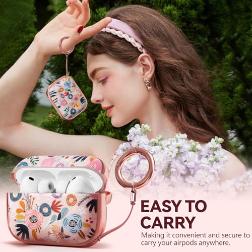 Image of Inesore for AirPods Pro 3 Case Cover 2025 with Lock-Pink Berry Flower | Two-Piece Design,with Gold Keychain & Clean Pen, As Phone Stand,Support Wireless Charging,Cute Luxury Case for Women Girly