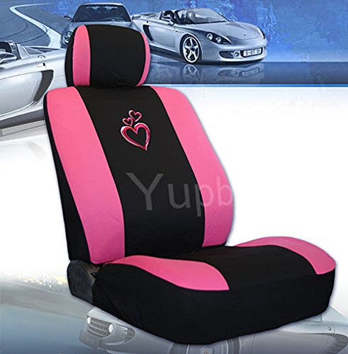 Yupbizauto New Large Pink Heart Car Truck SUV Seat Covers with Embroidery Logo Headrest Covers Floor Mats Gift Set for Women