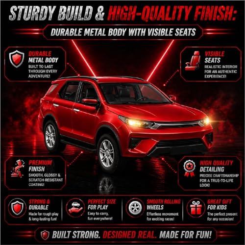 Image of Pringo Fortuner Toy Car for Kids (Red) - 1:36 Scale Diecast Metal SUV with Pull Back Action | Two Side Openable Doors | Light & Sound Effects | Model Car Toy for Boys & Girls 3+ Years