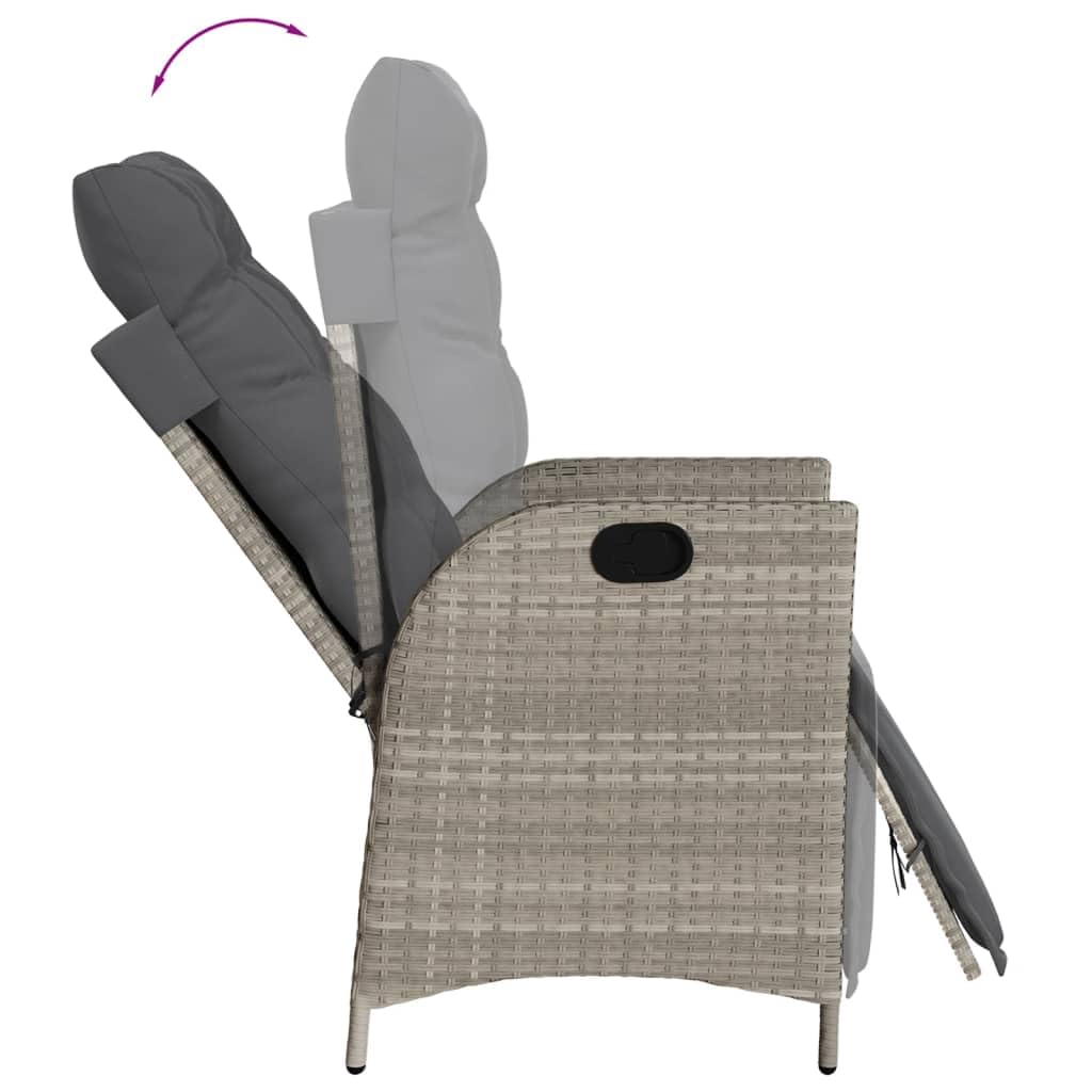 Poltrona reclinabile da giardino e poggiapiedi 2 pz rattan PE grigio chiaro sedie da esterno resistente alle intemperie, poltrone per terrazze, mobili da giardino, poltrone da giardino